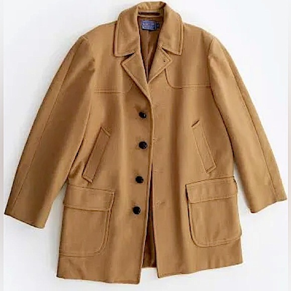 Pendleton Men 100% Wool Camel Tan Long Pea Coat Size 42 Vintage Y2K Jacket - Picture 2 of 9